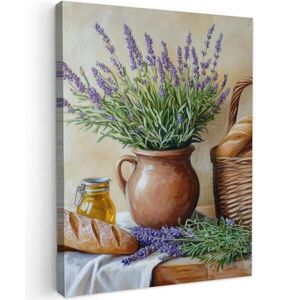 MuchoWow OBRAZ NA PLÁTNĚ Levandule - Chléb - Zátiší 60x80 cm obraz