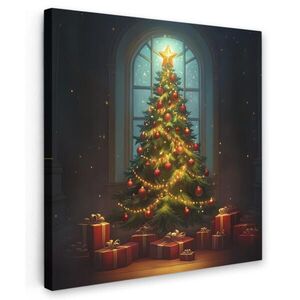 MuchoWow OBRAZ NA PLÁTNĚ Vánoční stromek - Dárek - Zima 50x50 cm obraz