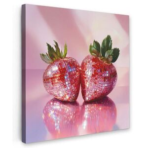 MuchoWow OBRAZ NA PLÁTNĚ Disco - Ovoce - Třpytky - Jahoda 50x50 cm obraz