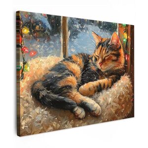 MuchoWow OBRAZ NA PLÁTNĚ Kočka - Vánoce - Zima - Zvíře 40x30 cm obraz