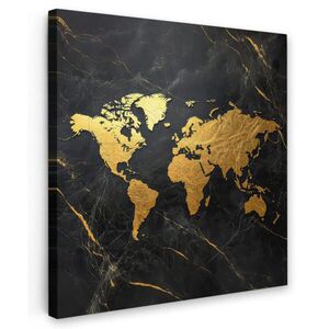 MuchoWow OBRAZ NA PLÁTNĚ Mapa světa - Zlato - Mramor 50x50 cm obraz