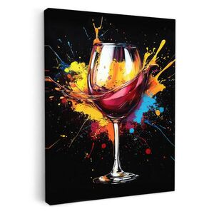 MuchoWow OBRAZ NA PLÁTNĚ Víno - sklo - graffiti - nápoj - červená - barva 60x80 cm obraz