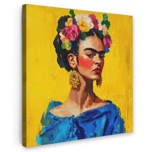 MuchoWow OBRAZ NA PLÁTNĚ Frida Kahlo - Žena - Žlutá - Modrá - Květiny 20x20 cm obraz