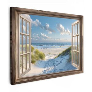 MuchoWow OBRAZ NA PLÁTNĚ Pohled - Pláž - Okno - Duny - Moře 40x30 cm obraz