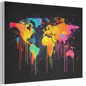 MuchoWow AKUSTICKÝ obraz Mapa světa - Barvy - Barevné - Graffiti - Svět 100x70 cm obraz
