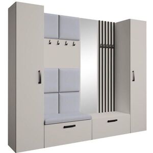 Beautysofa PŘEDSÍŇOVÁ sestava Margaret XL 242/203/43 s čalouněnými panely / lamelami / zrcadlem, kašmírová|černá obraz