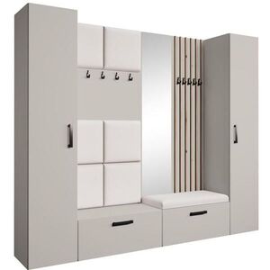 Beautysofa PŘEDSÍŇOVÁ sestava Margaret XL 242/203/43 s čalouněnými panely / lamelami / zrcadlem, kašmírová|dub artisan obraz