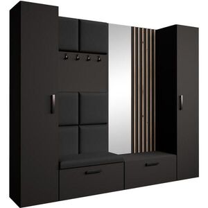 Beautysofa PŘEDSÍŇOVÁ sestava Margaret XL 242/203/43 s čalouněnými panely / lamelami / zrcadlem, černá obraz