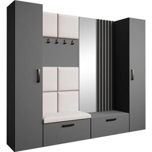 Beautysofa PŘEDSÍŇOVÁ sestava Margaret XL 242/203/43 s čalouněnými panely / lamelami / zrcadlem, grafitová obraz