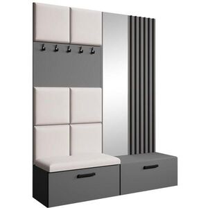 Beautysofa PŘEDSÍŇOVÁ sestava Margaret I+II 162/203/43 s čalouněnými panely / lamelami / zrcadlem, grafitová|černá obraz