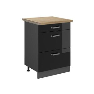 Vicco SPODNÍ SKŘÍŇKA KUCHYŇSKÉ LINKY R-Line Černý vysoký lesk 60 cm se zásuvkami, PD Dub obraz