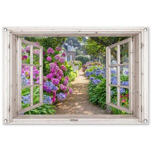 OnlyWow ZAHRADNÍ PLAKÁT Hortenzie - Průhledné - Květiny - Léto - Fialová - Cesta 90x60 cm obraz