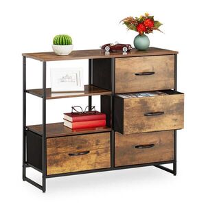 Relaxdays KOMODA tmavě hnědá černá 4 zásuvky industriální 84 cm obraz