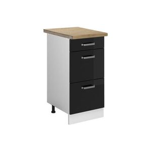 Vicco SPODNÍ SKŘÍŇKA KUCHYŇSKÉ LINKY R-Line Černý vysoký lesk 40 cm se zásuvkami, PD Dub obraz
