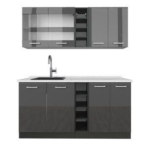 Vicco JEDNOTKOVÁ KUCHYNĚ R-Line Antracit vysoký lesk/antracit 160 cm , PD Mramor obraz