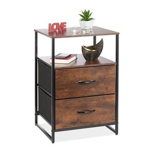 Relaxdays NOČNÍSTOLEK Černá Hnědá Kov MDF 2 zásuvky 70 cm obraz