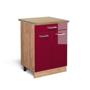 Vicco SPODNÍ SKŘÍŇKA KUCHYŇSKÉ LINKY R-Line Červená vysoký lesk 60 cm se zásuvkou, PD Dub obraz