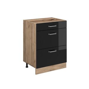 Vicco SPODNÍ SKŘÍŇKA KUCHYŇSKÉ LINKY R-Line Černý vysoký lesk 60 cm se zásuvkami, bez pracovní desky obraz