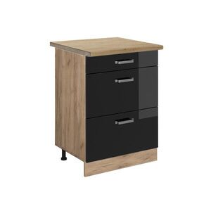 Vicco SPODNÍ SKŘÍŇKA KUCHYŇSKÉ LINKY R-Line Černý vysoký lesk 60 cm se zásuvkami, PD Dub obraz