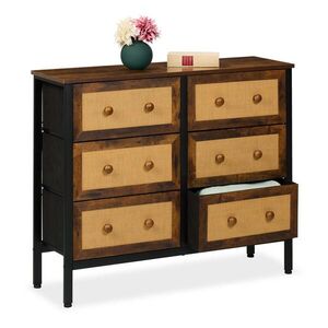 Relaxdays KOMODA Hnědá Černá 6 zásuvek ratanový vzhled obraz