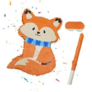 Relaxdays PIŇATA Oranžová 3-dílná sada s holí a maskou obraz