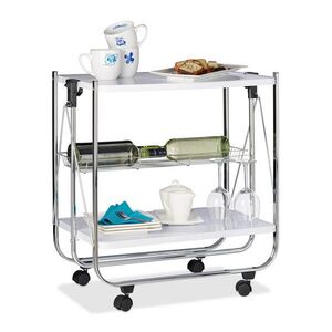 Relaxdays VOZÍK Bílý servírovací skládací kovový 68, 5 cm obraz