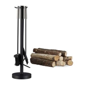 Relaxdays KRBOVÉ NÁŘADÍ Černé nerez 4-dílné se stojanem 57 cm obraz