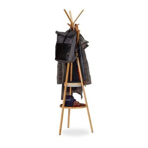 Relaxdays VĚŠÁK Přírodní bambus 6 háčků 2 police 171 cm obraz