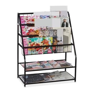 Relaxdays REGÁL NA ČASOPISY Černý kov mřížka 81 cm obraz