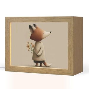 OnlyWow NOČNÍ LAMPIČKA Liška - Žluté květy - Minimalistický 20x15 cm obraz
