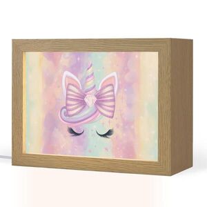 OnlyWow NOČNÍ LAMPIČKA Jednorožec - Třpytky - Duha - Pastelové barvy 20x15 cm obraz