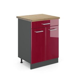 Vicco SPODNÍ SKŘÍŇKA KUCHYŇSKÉ LINKY R-Line Červená vysoký lesk 60 cm , PD Dub obraz
