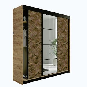 Kier Furniture ŠATNÍ SKŘÍŇ s posuvnými dveřmi LAMARO - 250x205x59cm - Dub Craft zlata & Art Deco obraz