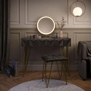 Vicco TOALETNÍ STOLEK Ruby Černá 100 cm s LED zrcadlem a taburetem obraz