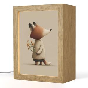 OnlyWow NOČNÍ LAMPIČKA Liška - Žluté květy - Minimalistický 15x20 cm obraz