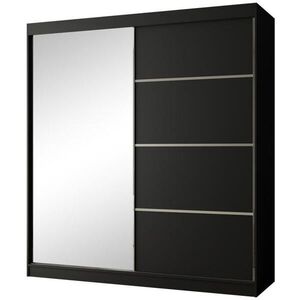 Beautysofa POSUVNÁ šatní skříň Paco 200/215/61, 2dveřová, černá, se zrcadlem obraz