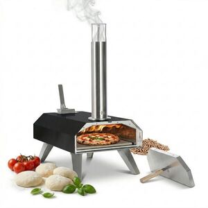 Relaxdays PEC Černá Stříbrná Přírodní na pizzu na pelety s pizzovým kamenem obraz