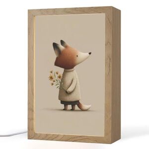 OnlyWow NOČNÍ LAMPIČKA Liška - Žluté květy - Minimalistický 20x30 cm obraz