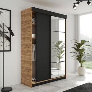Kier Furniture POSUVNÁ ŠATNÍ SKŘÍŇ LAMARO 167x205x59cm - Dub Craft & Černá obraz