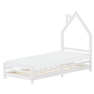 ML-DESIGN DĚTSKÁ postýlka Dům 90x200 cm s matrací, bílá, borovicové dřevo obraz