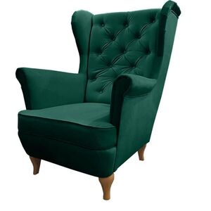 Beautysofa KŘESLO Chesterfield Falco zelené s dřevěnými nohami obraz