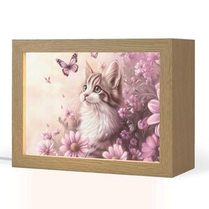 OnlyWow NOČNÍ LAMPIČKA Koťátko - Květiny - Motýli - Fialová 20x15 cm obraz