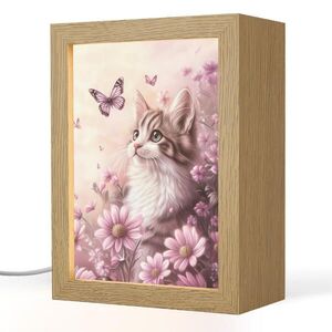 OnlyWow NOČNÍ LAMPIČKA Koťátko - Květiny - Motýli - Fialová 15x20 cm obraz