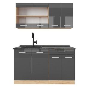Vicco JEDNOTKOVÁ KUCHYNĚ R-Line Antracitový vysoký lesk/zlatý dub power 140 cm , PD Antracit obraz