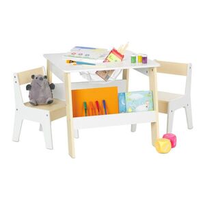 Relaxdays SADA Bílá béžová dětský stůl 2 židle MDF obraz