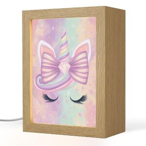 OnlyWow NOČNÍ LAMPIČKA Jednorožec - Třpytky - Duha - Pastelové barvy 15x20 cm obraz
