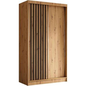 Beautysofa SKŘÍŇ s posuvnými dveřmi Helios 120/216/61 dub Artisan + černá se zásuvkami obraz