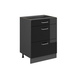 Vicco SPODNÍ SKŘÍŇKA KUCHYŇSKÉ LINKY R-Line Černý vysoký lesk 60 cm se zásuvkami, bez pracovní desky obraz