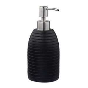 Relaxdays DÁVKOVAČ na mýdlo Černý polyresin vroubkovaný nerezová pumpička 300 ml obraz