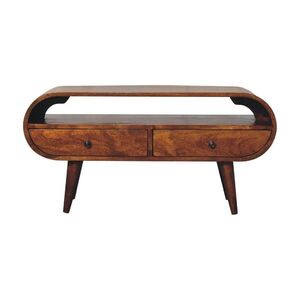 Artisan Furniture KULATÝ TV stolek v kaštanovém provedení, 2 zásuvky, 1 otevřená přihrádka, severské nohy obraz